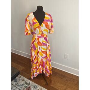 Abel the Label Anthropologie Orange Hi-Low Maxi Dress Short Sleeves Size Large